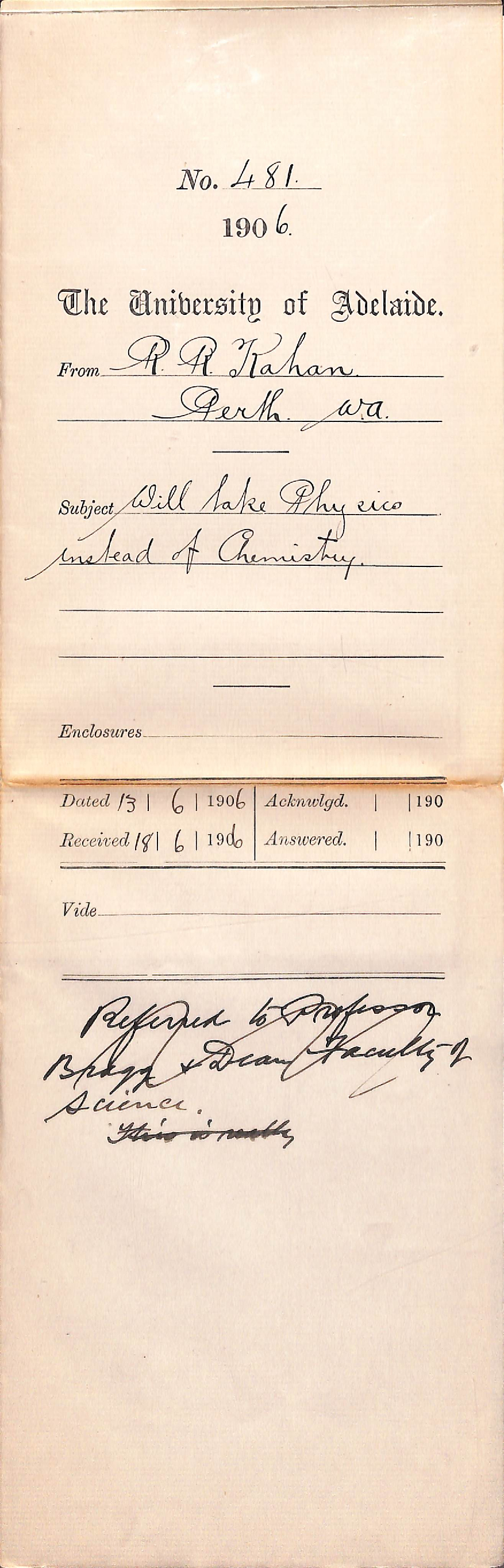 Will take Physics instead of Chemistry