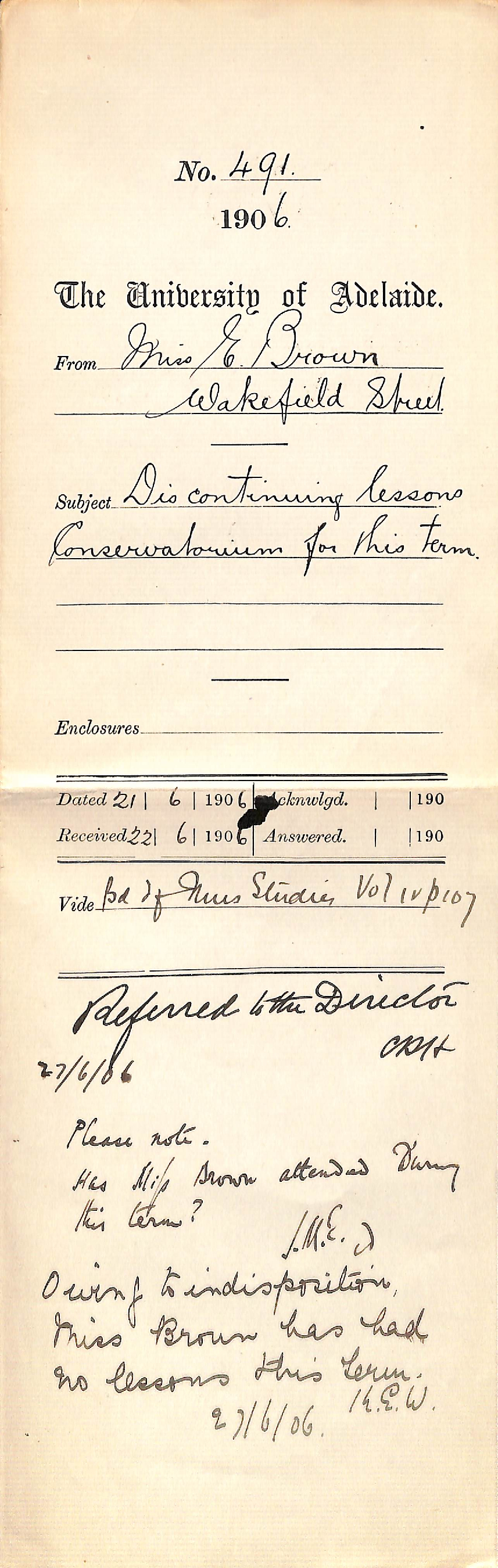 Discontinuing lessons Conservatorium for this Term