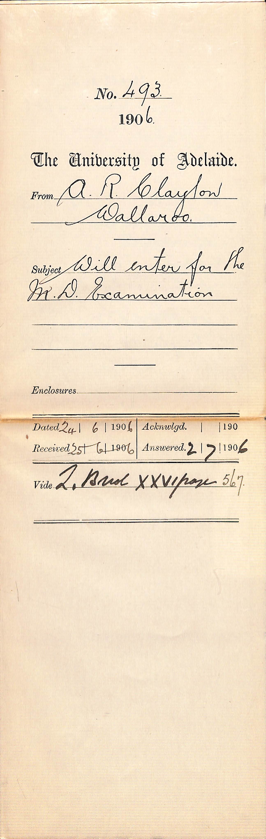 Will enter for the MD Examination