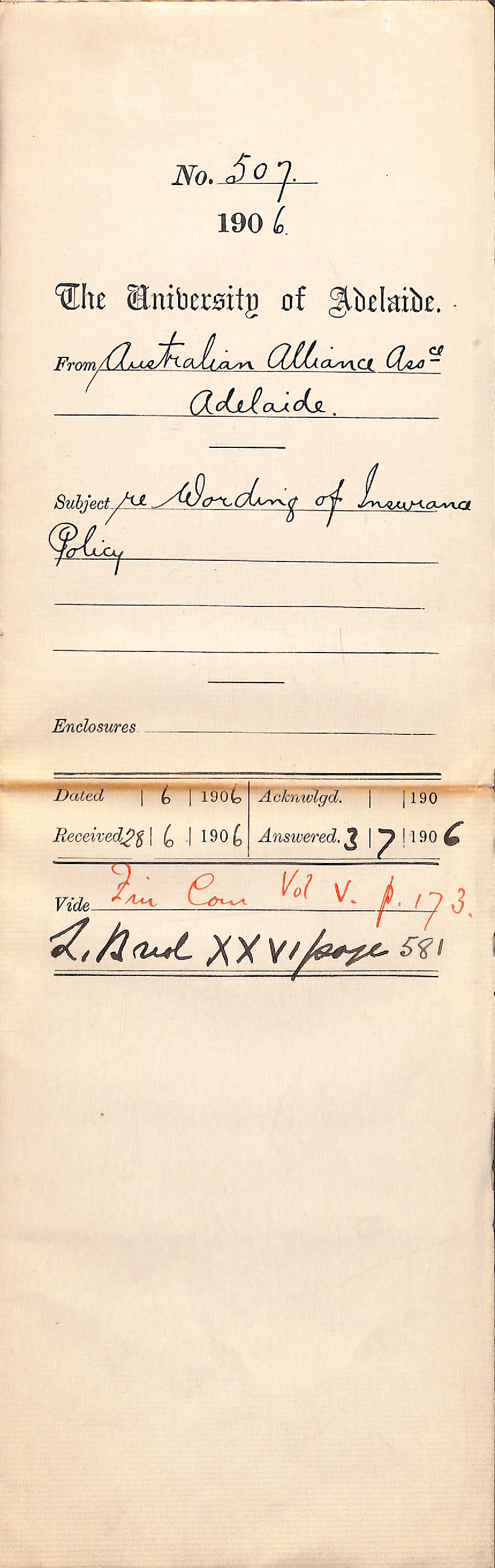 Wording of Insurance Policy