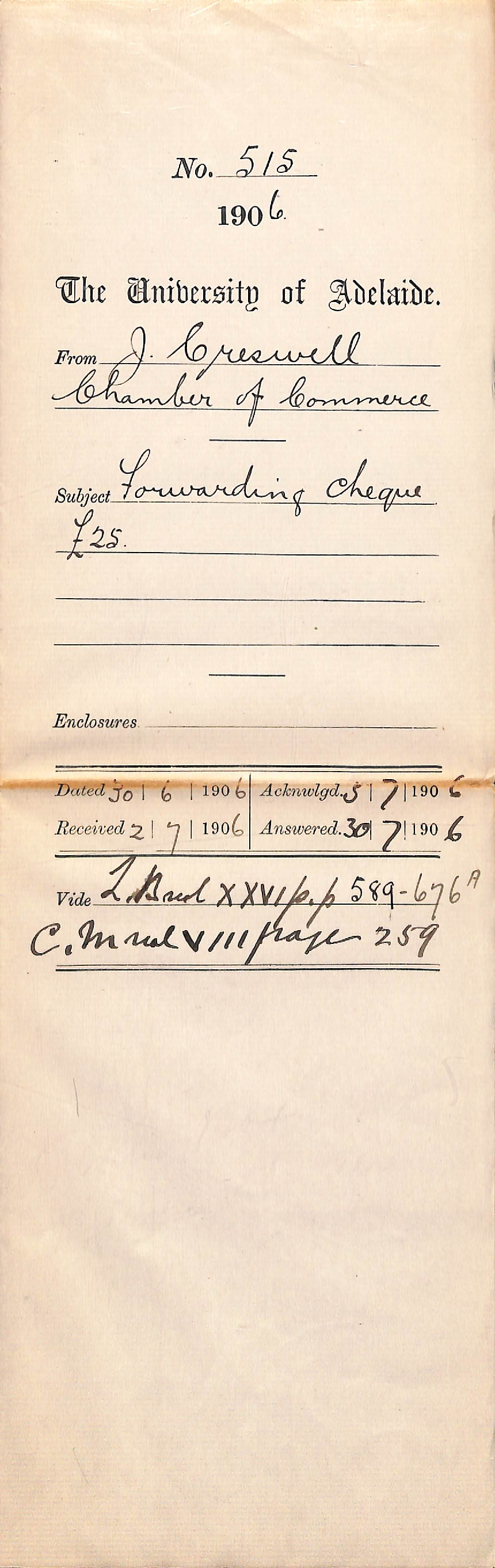 Forwarding Cheque &pound;25