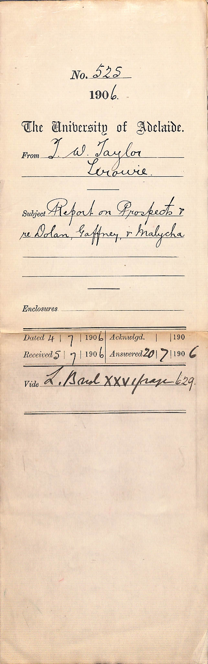 Report on Prospects and re Dolan Gaffney and Malycha