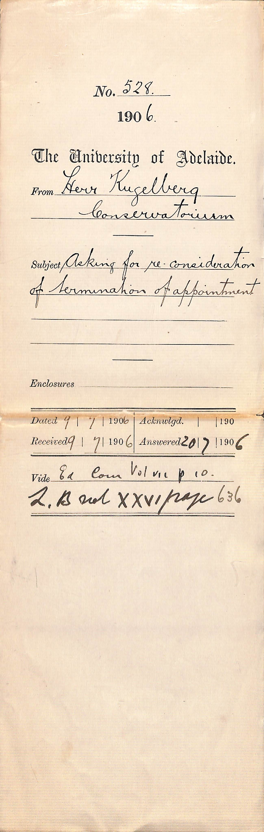 Asking for re consideration of Termination of Appointment