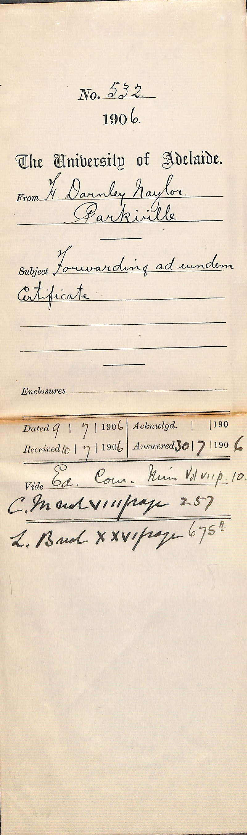 Forwarding ad eundem Certificate