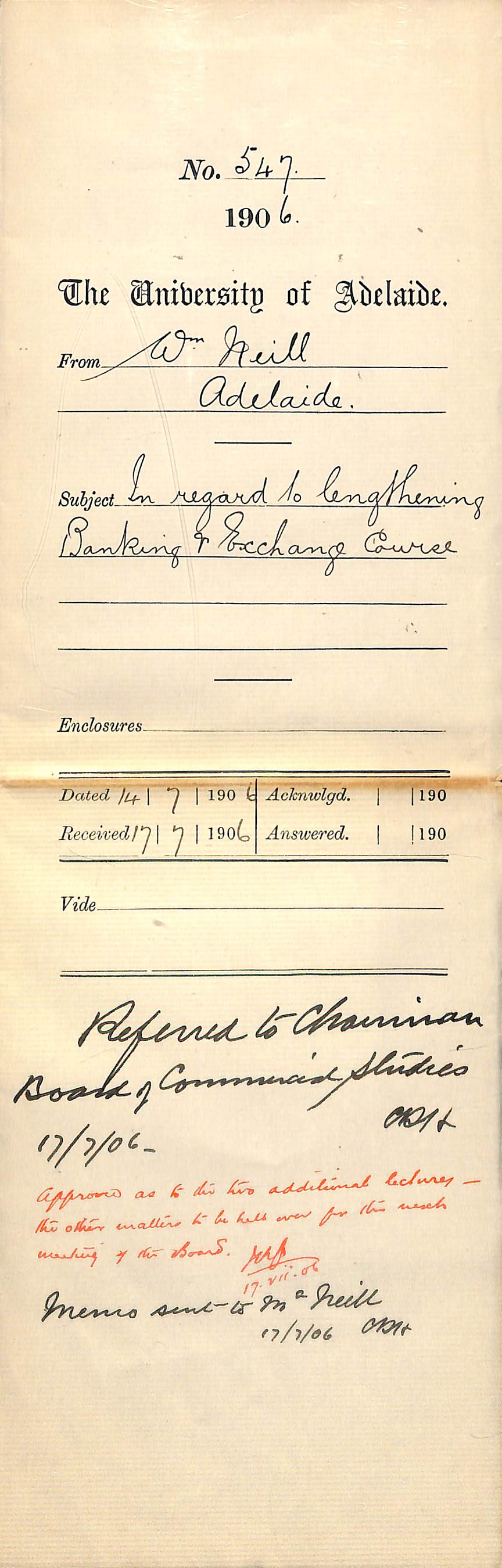 In regard to lengthening Banking and Exchange Course