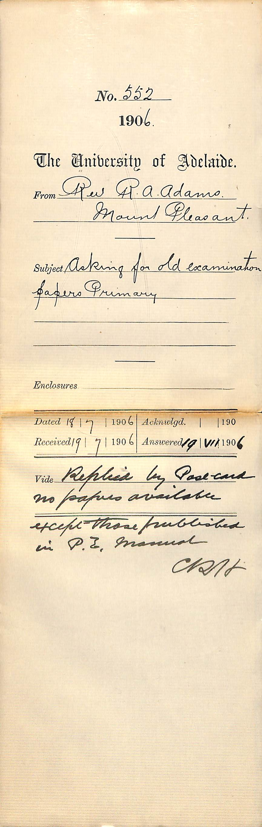 Asking for Old Examination Papers Primary