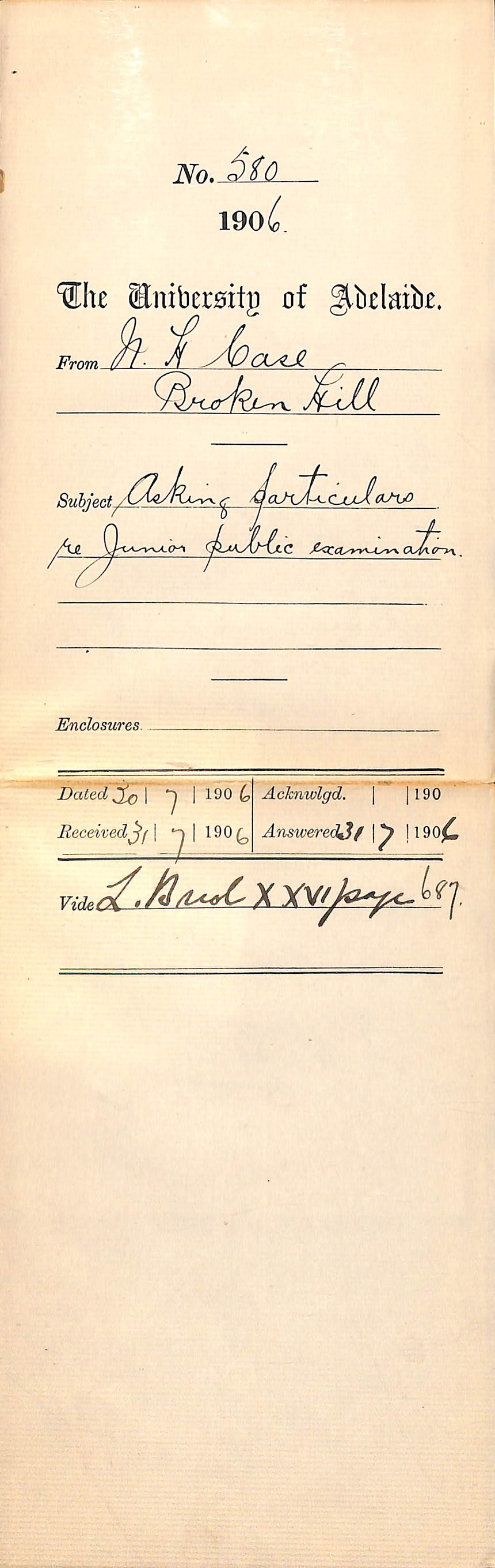 Asking particulars re Junior Public Examination