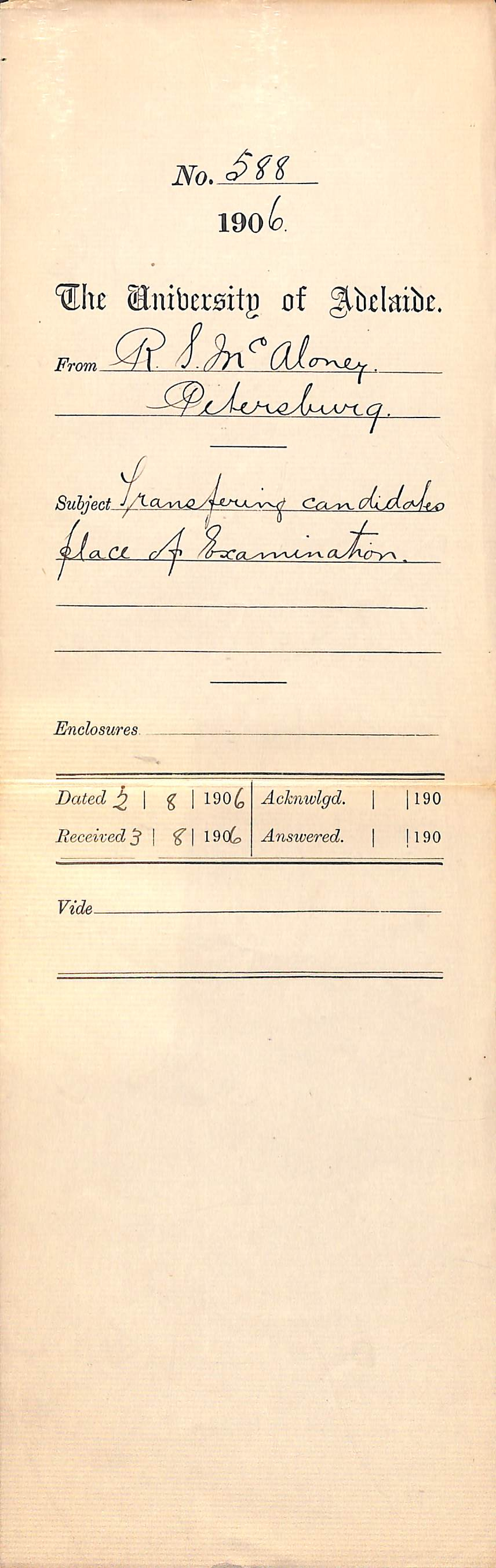 Transferring candidates place of Examination