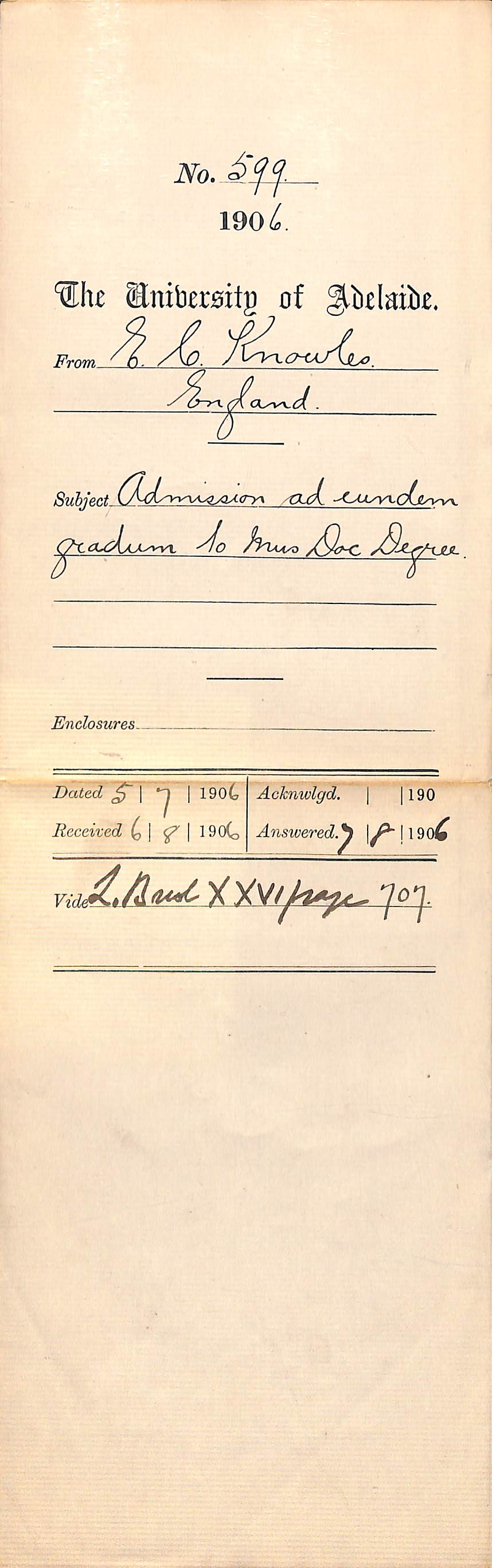 Admission ad eundem gradum to Mus Bac Degree