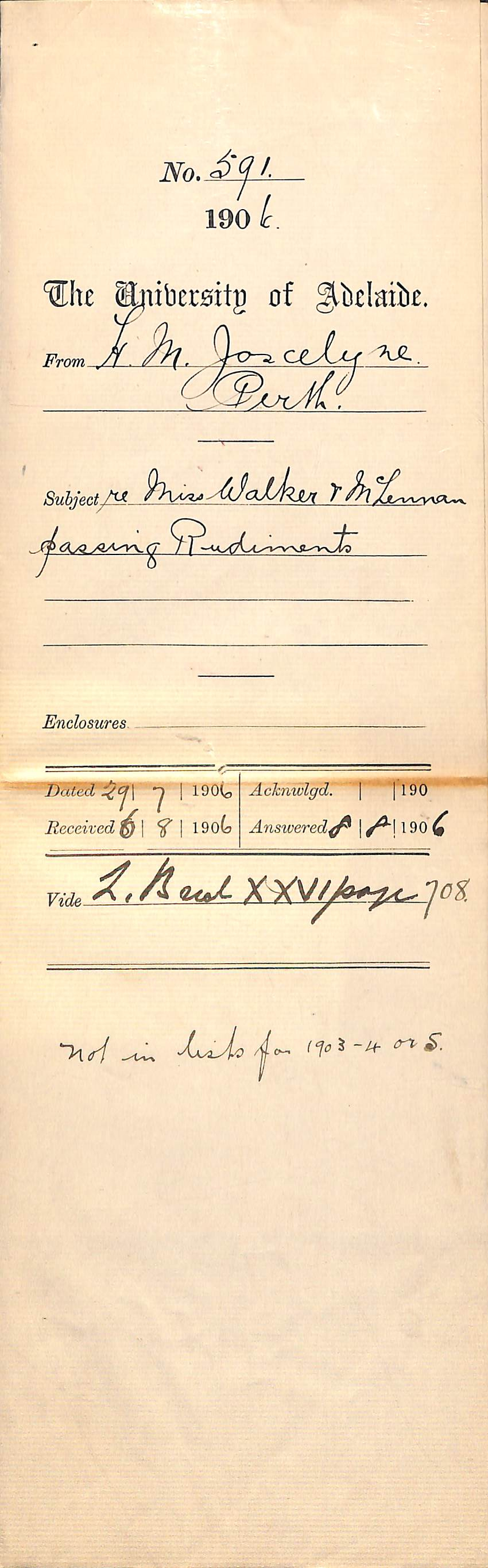 Miss [Ellen Lawson] Walker and [Maude M] McLennan passing Rudiments