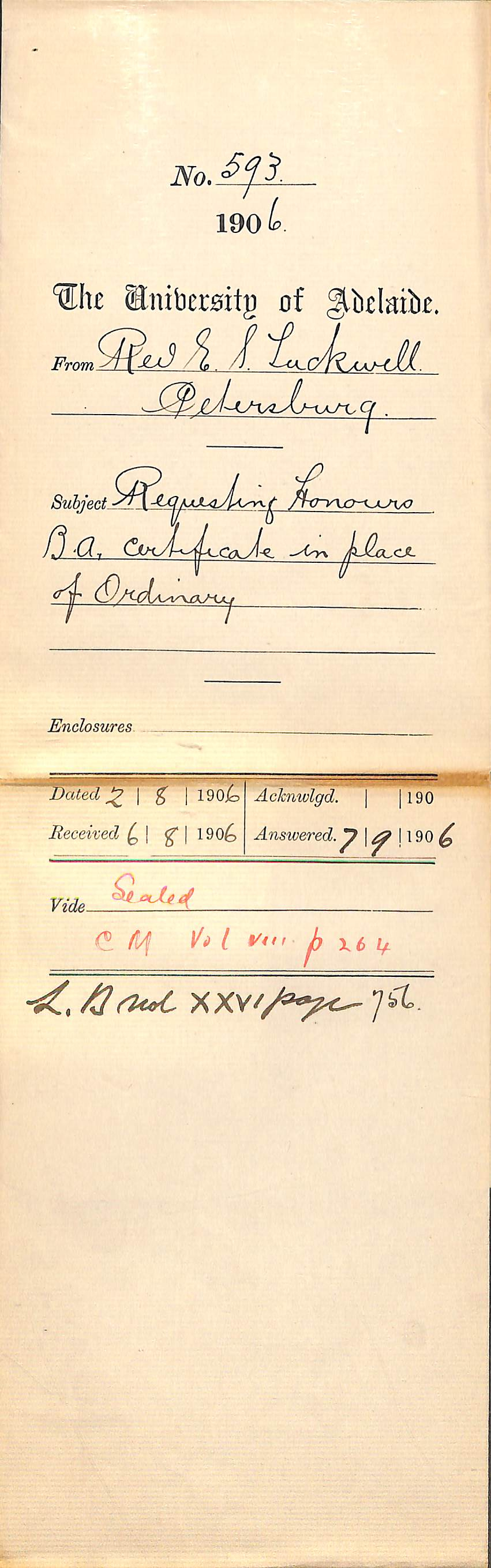 Requesting Honours BA Certificate in place of Ordinary