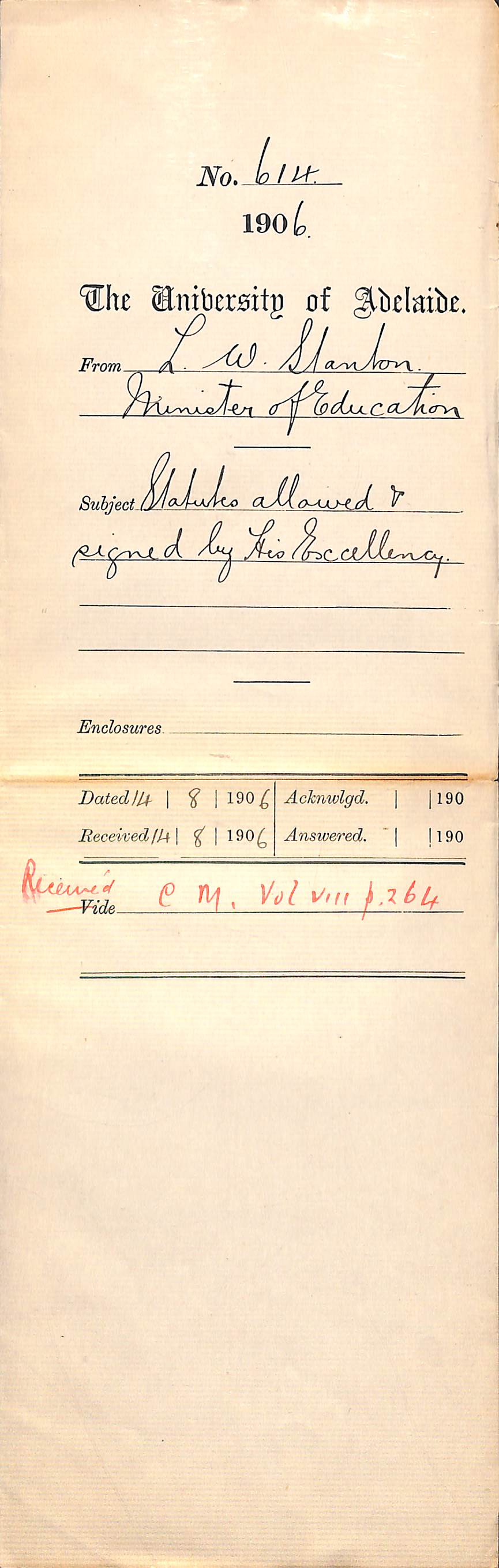 Statutes allowed and signed by His Excellency