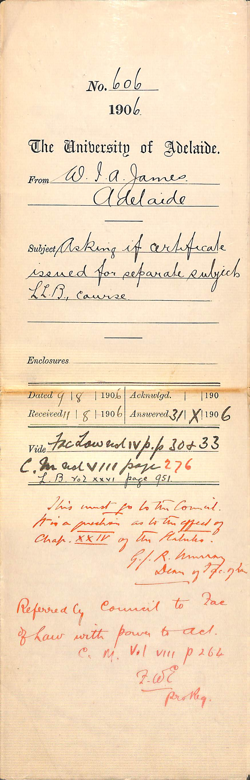 Asking if Certificate issued for separate subjects LLB Course