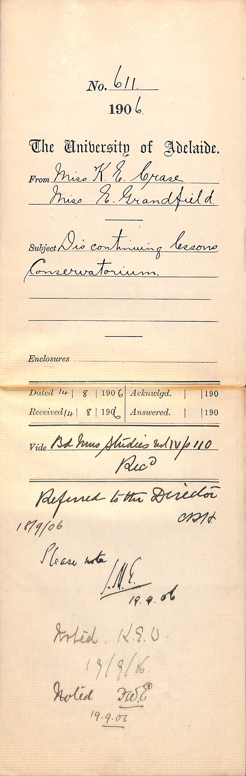 Discontinuing lessons Conservatorium - Crase - Grandfield