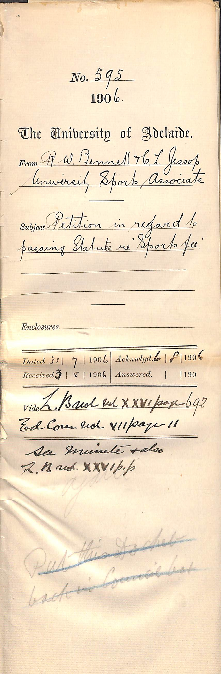 Petition in regard to passing Statue re Sports fee