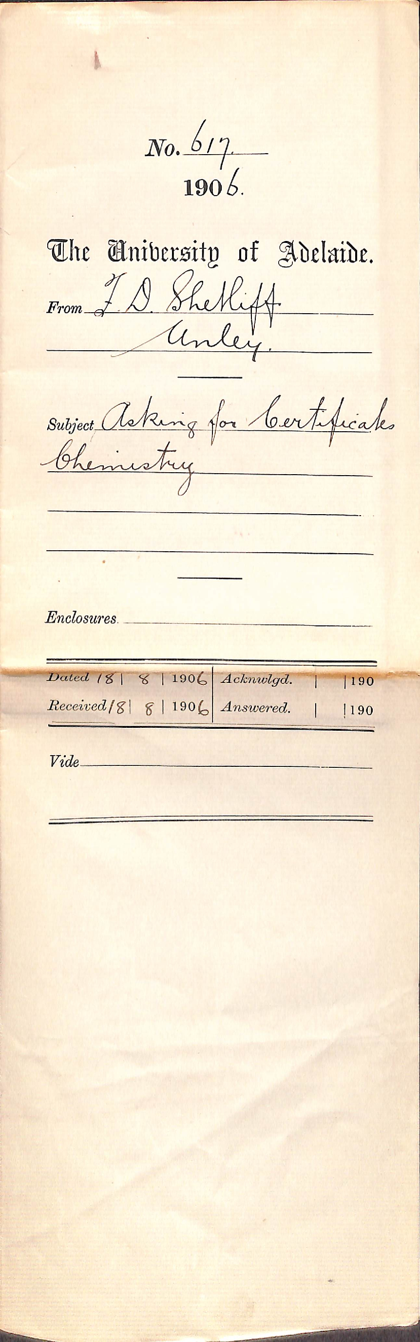 Asking for Certificates Chemistry