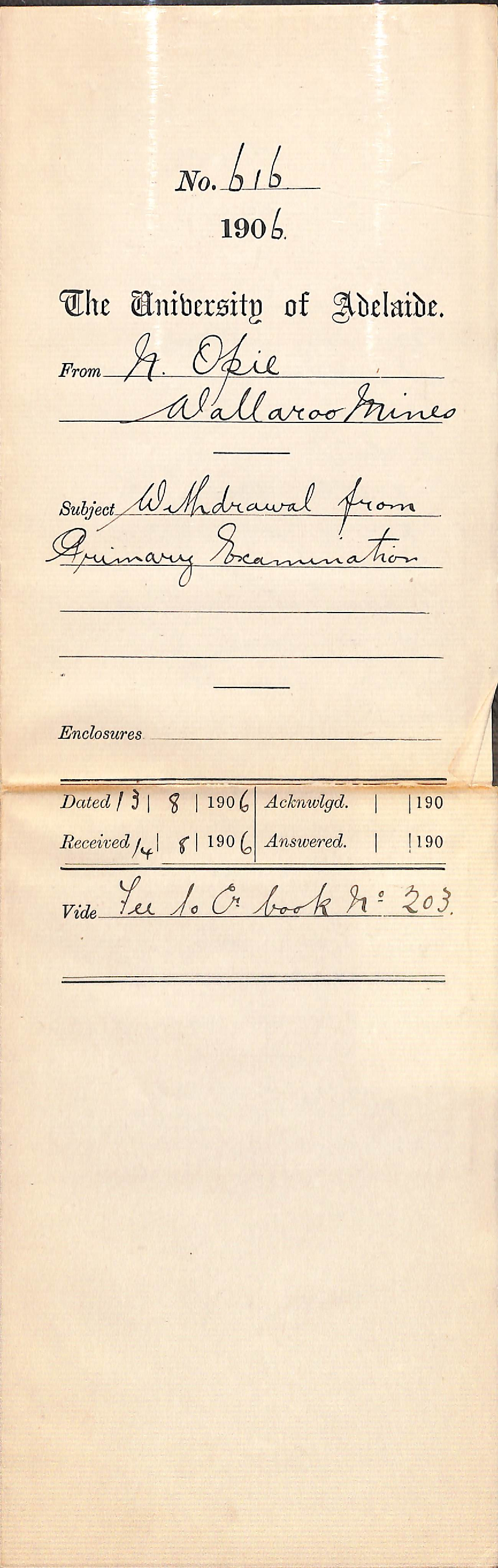 Withdrawal from Primary Examination