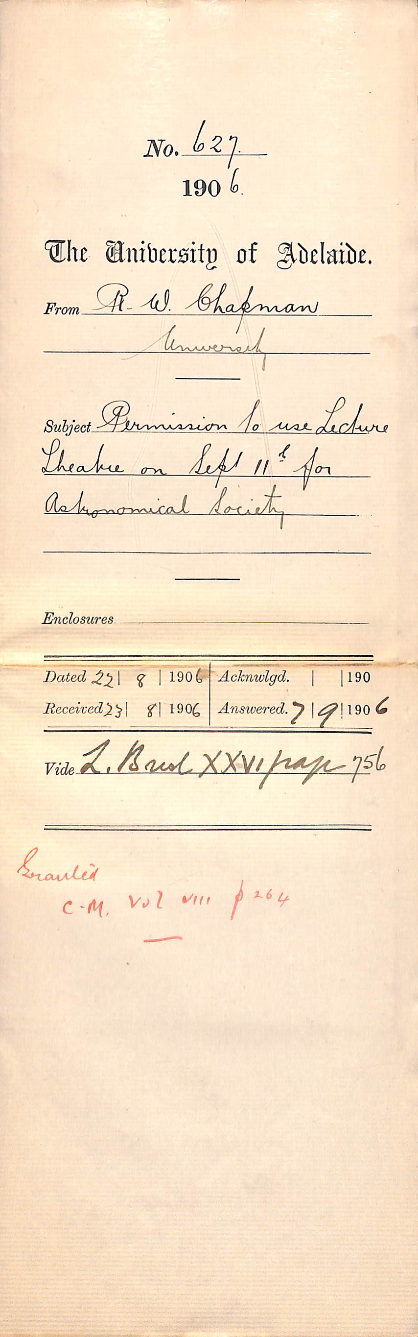 Permission to use Lecture Theatre on September 11th for Astronomical Society