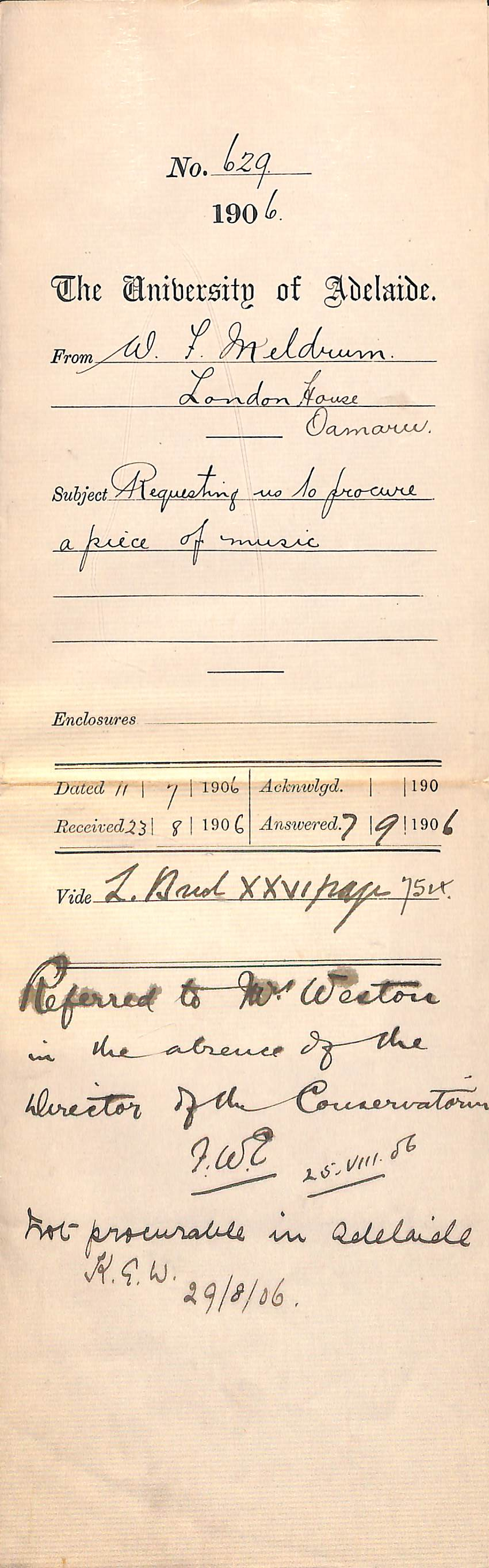 Requesting us to procure a piece of Music