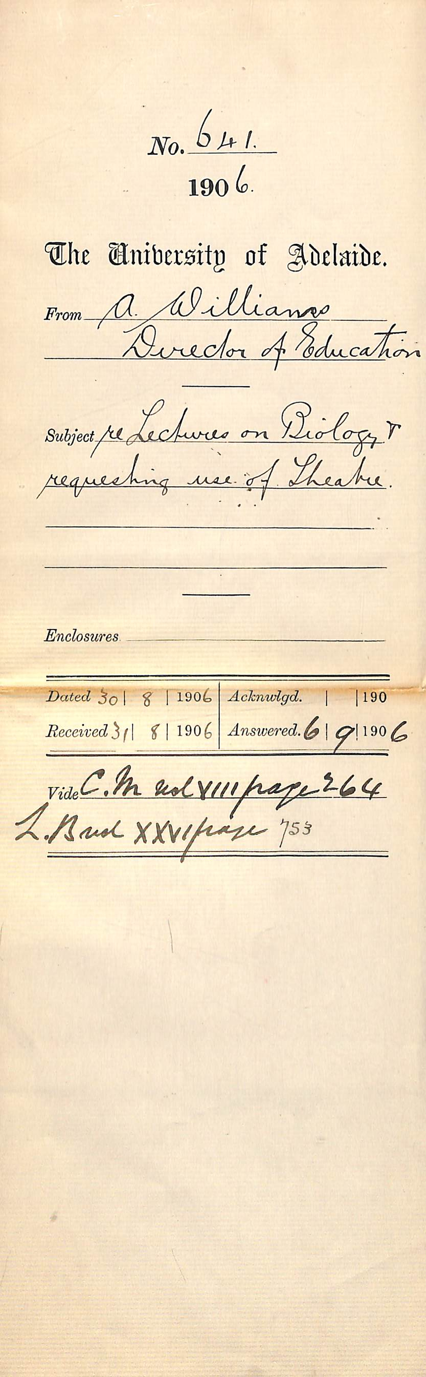 Lectures on Biology - Requesting use of Theatre