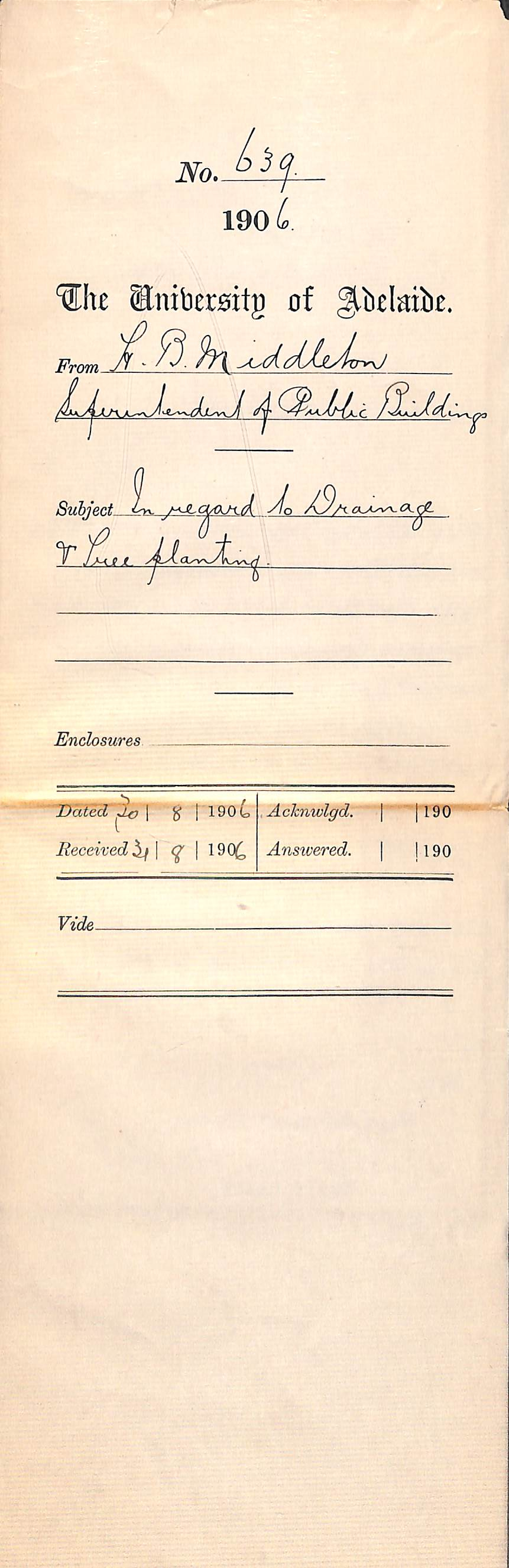 In regard to Drainage and Tree Planting