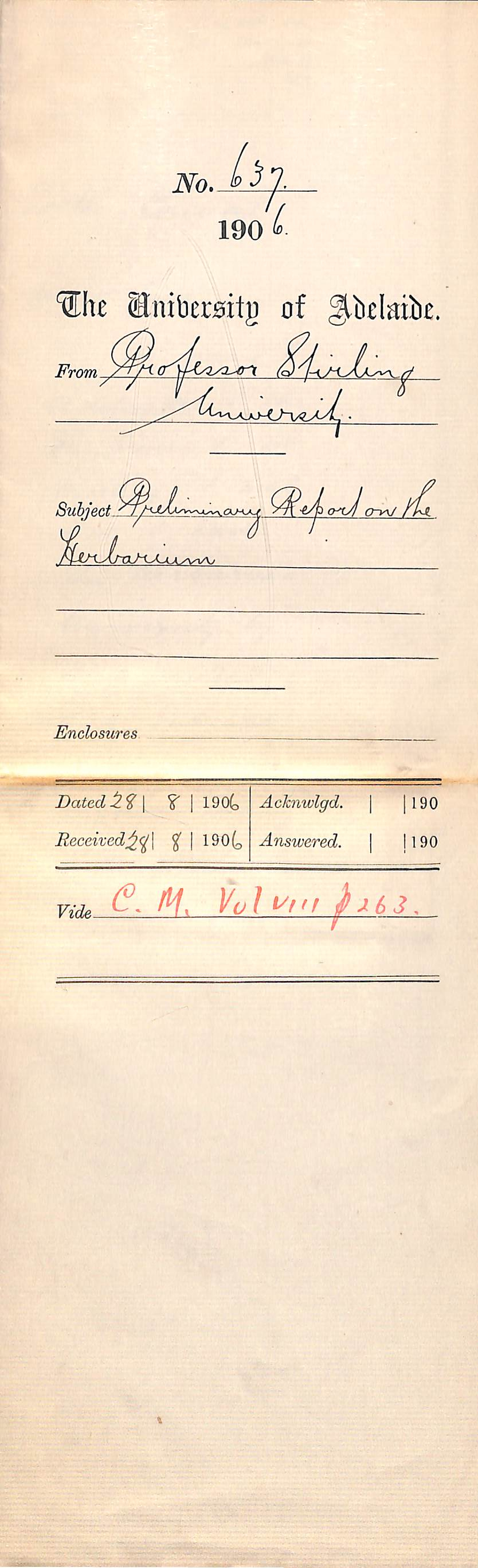 Preliminary Report on the Herbarium