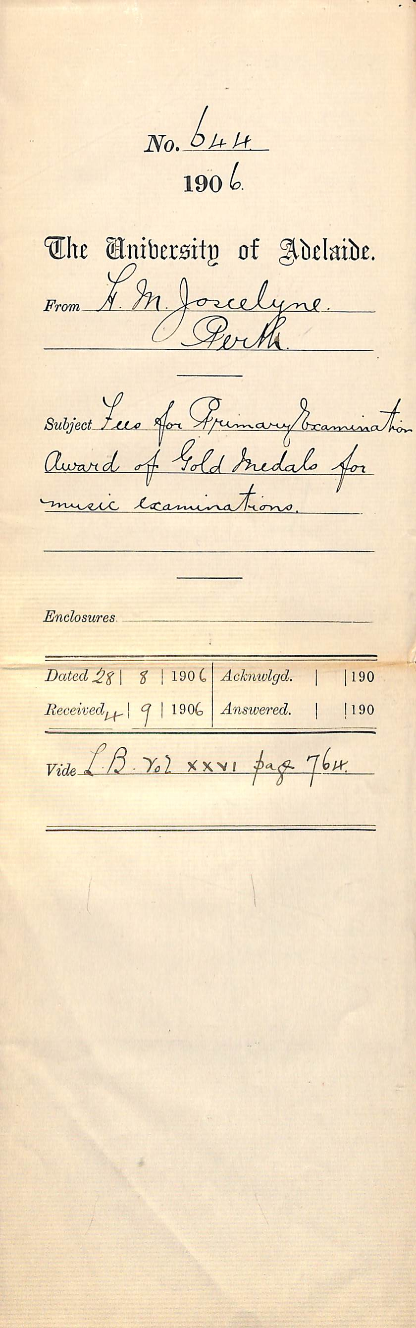 Fees for Primary Examination, Award of Gold Medals for Music Examinations