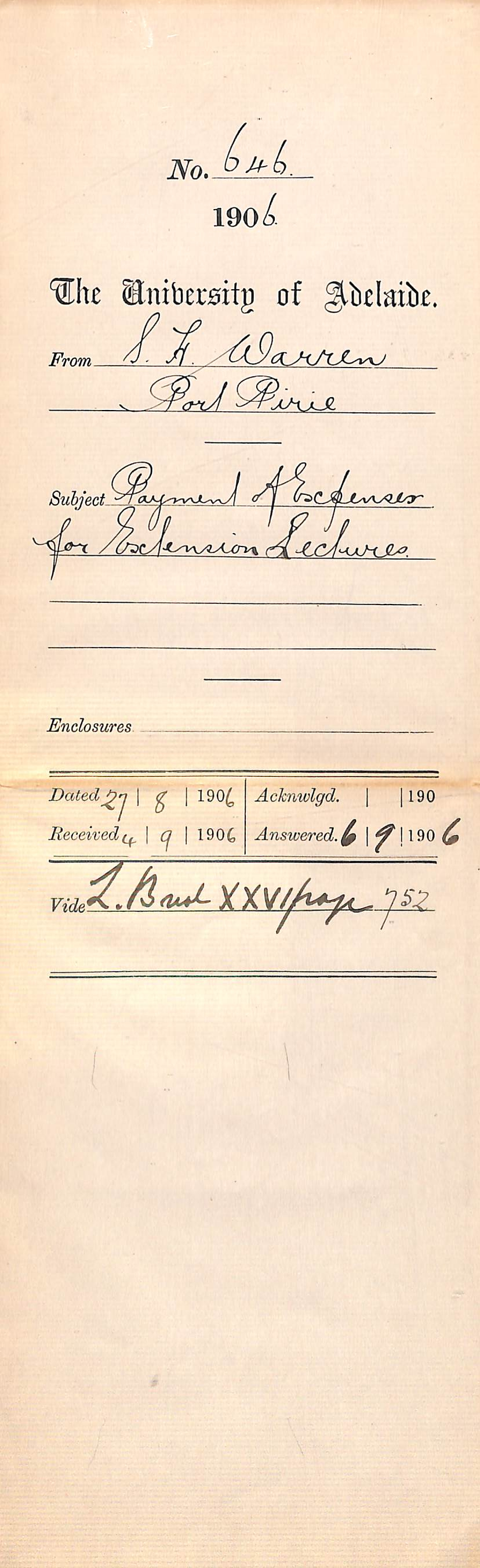 Payment of Expenses for Extension Lectures