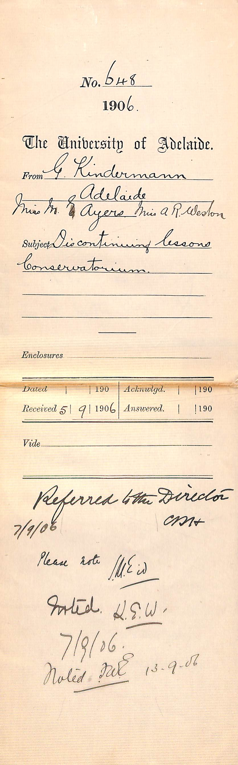 Discontinuing lessons Conservatorium - Kinderman - Ayers - Weston