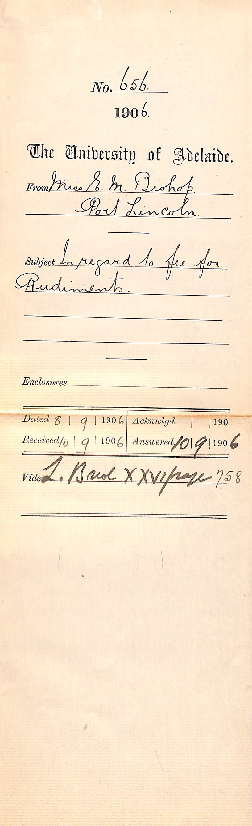 In regard to fee for Rudiments