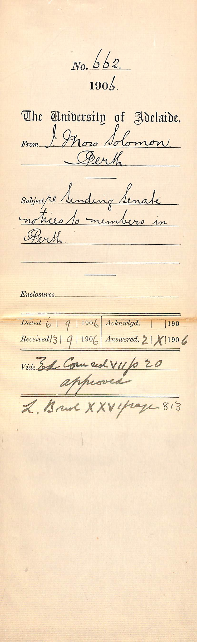 Sending Senate notices to members in Perth