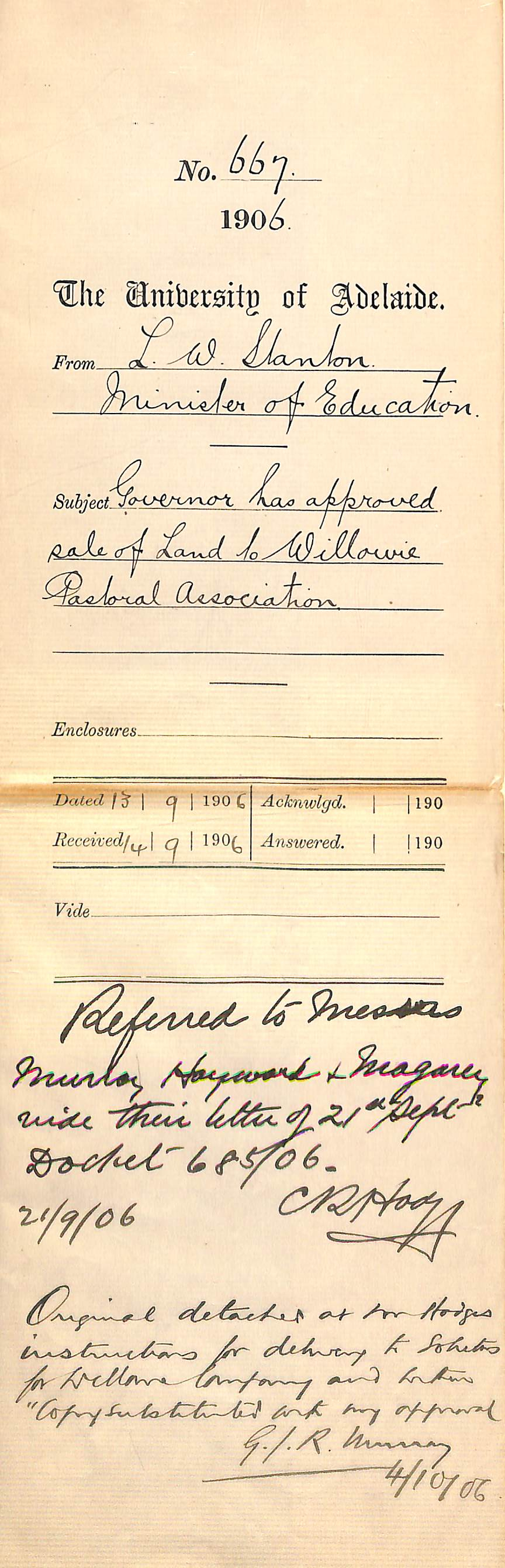 Governor has approved Sale of Land to Willowie Pastoral Association