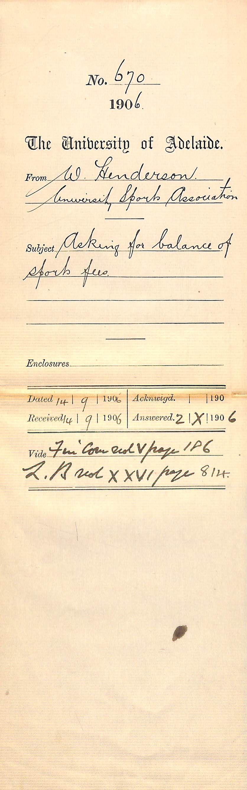 Asking for balance of sports fees