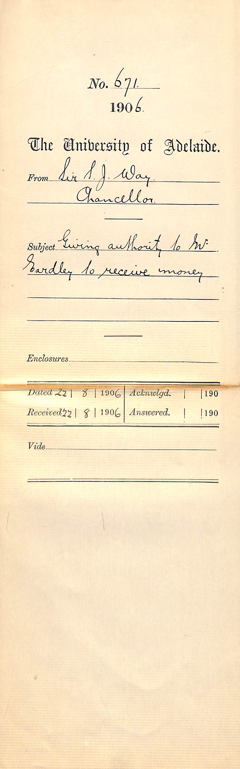 Giving authority to Mr Eardley to receive money