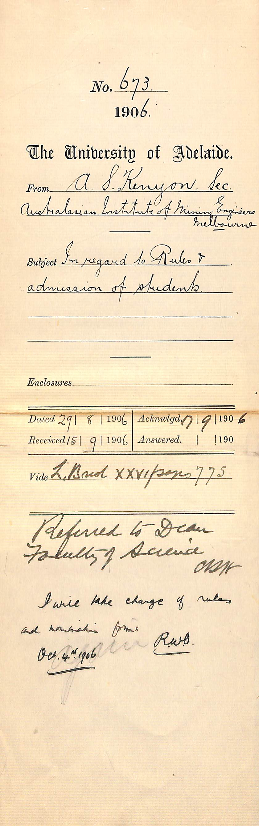 Regarding rules and admission of students