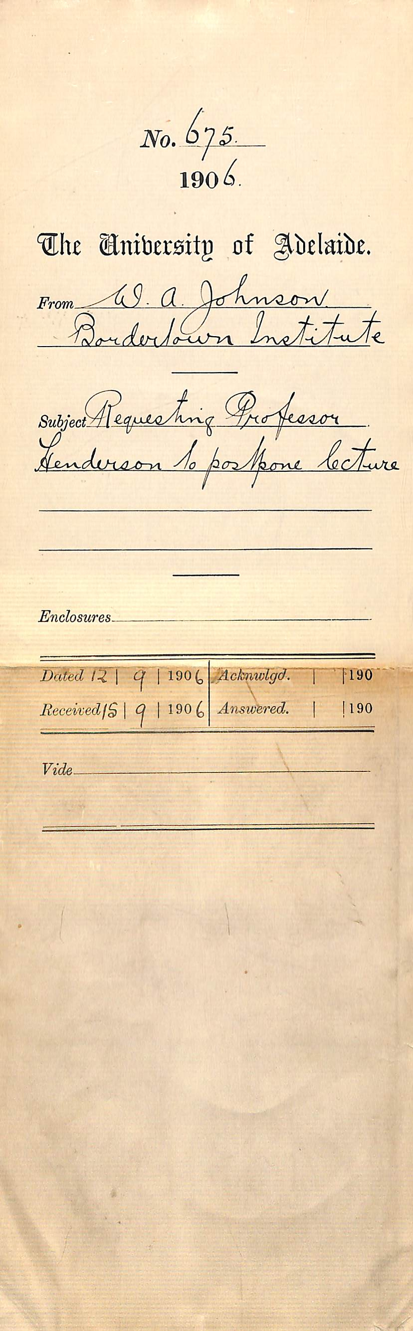 Requesting Professor Henderson to postpone lecture