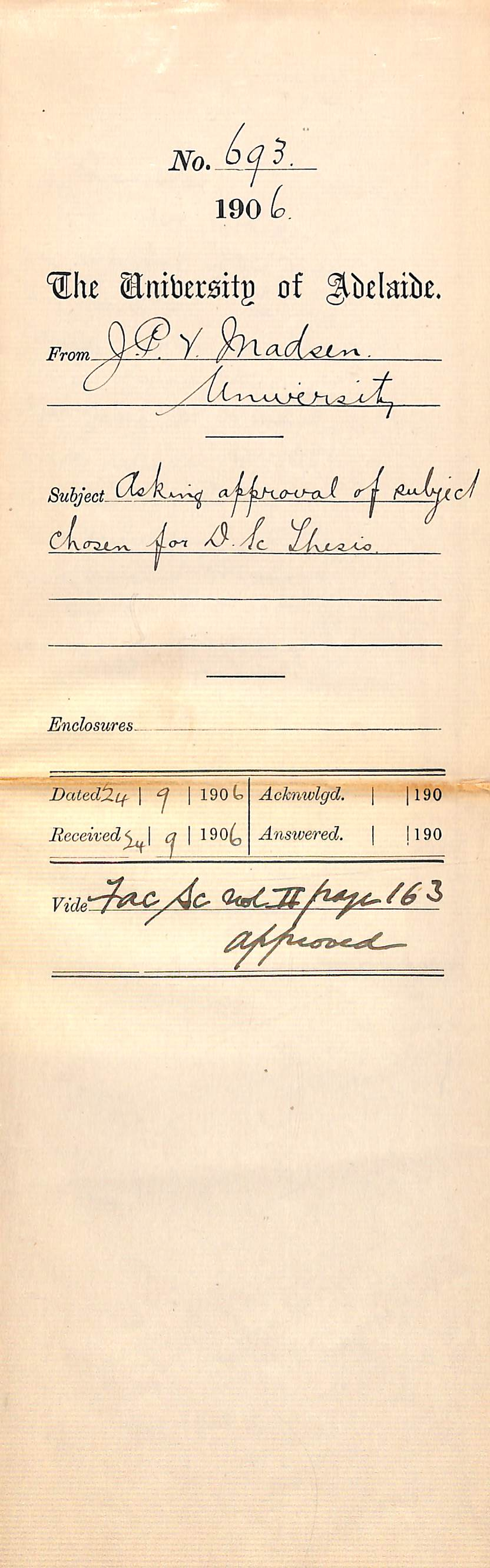 Seeking approval for thesis topic for Doctorate of Science