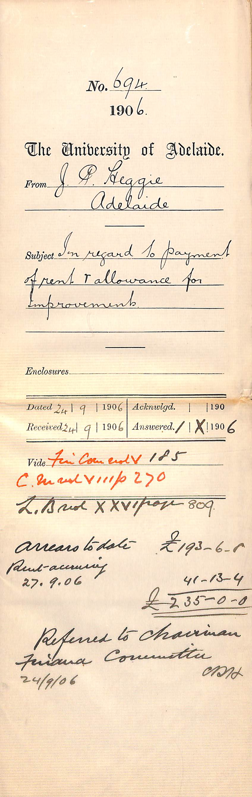 Regarding paying rent and payment for property improvements