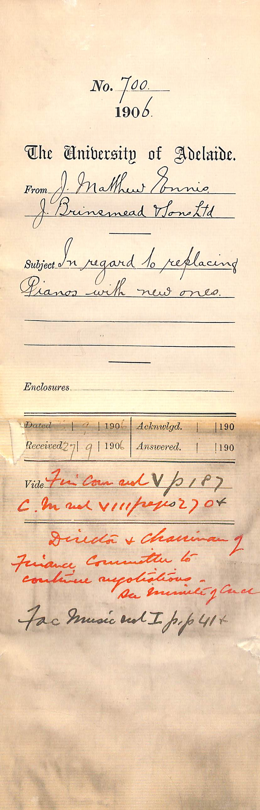 Regarding the replacement of pianos