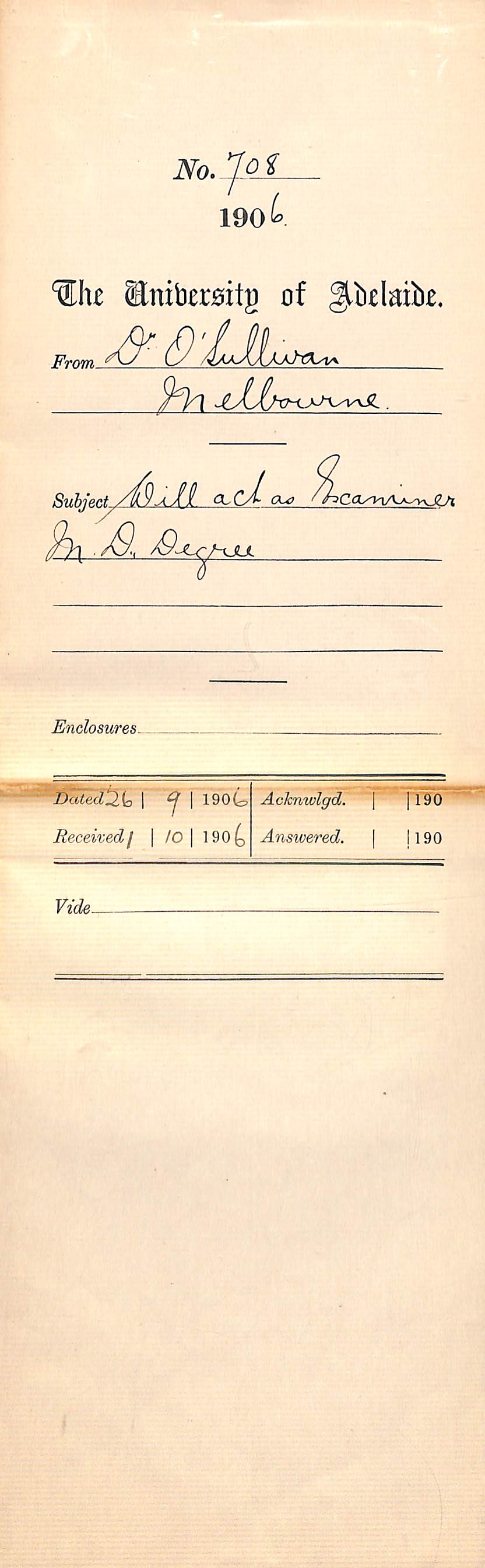 Accepting position as Additional Examiner in Obstetrics and Gynaecology