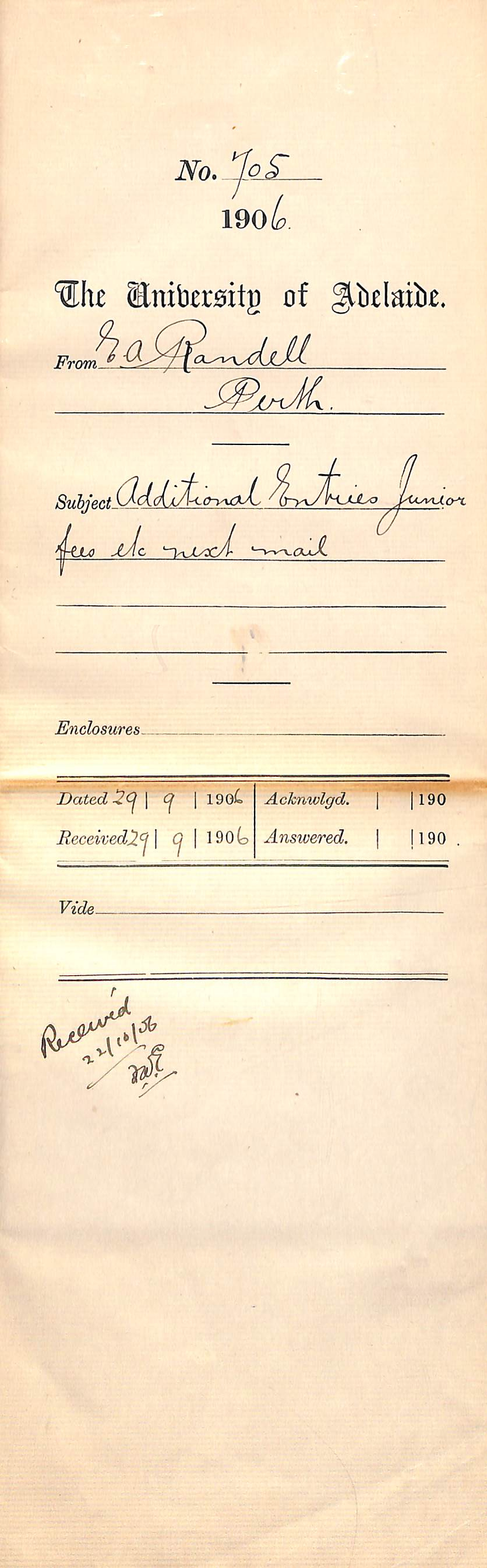 Entries for the examination