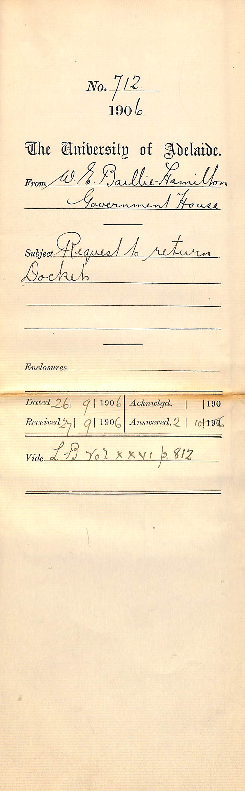 Asking for return of Government House dockets