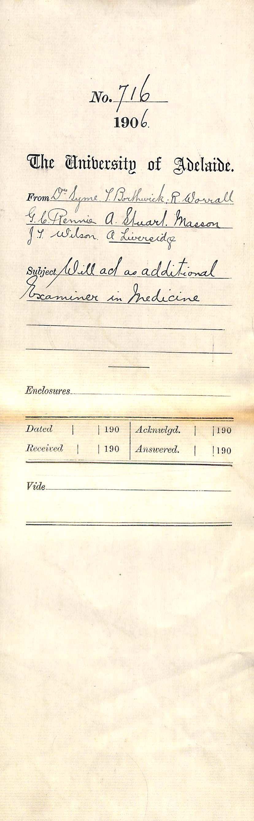 Accepting and declining positions as Acting Examiner in Medicine