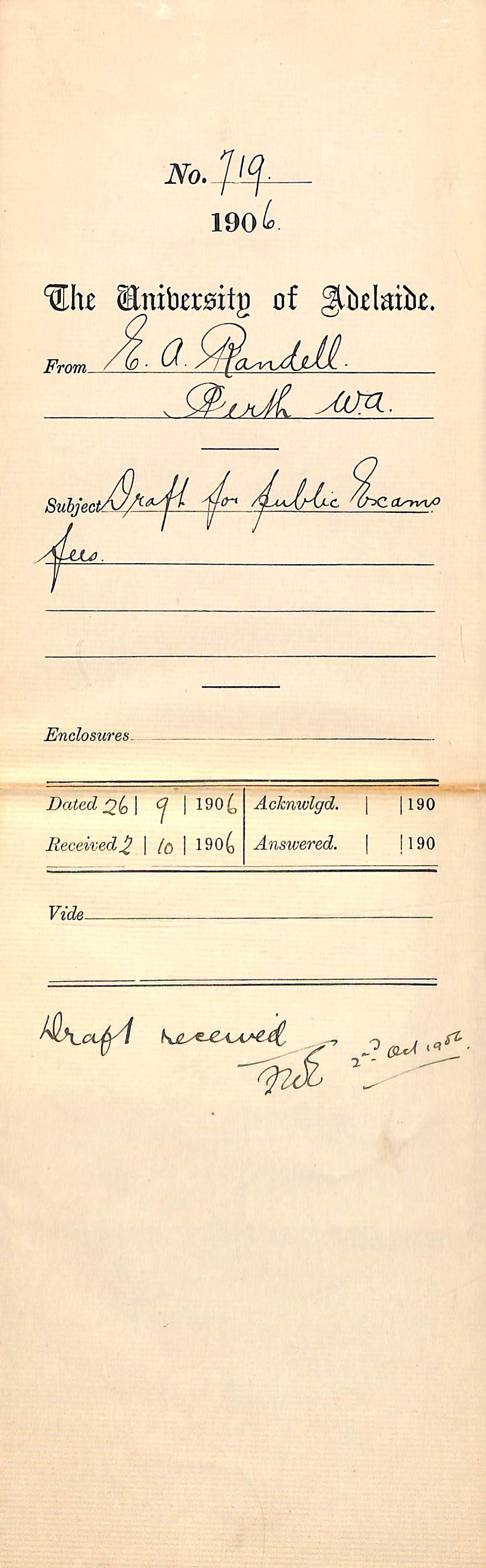 Sending draft for exam fees