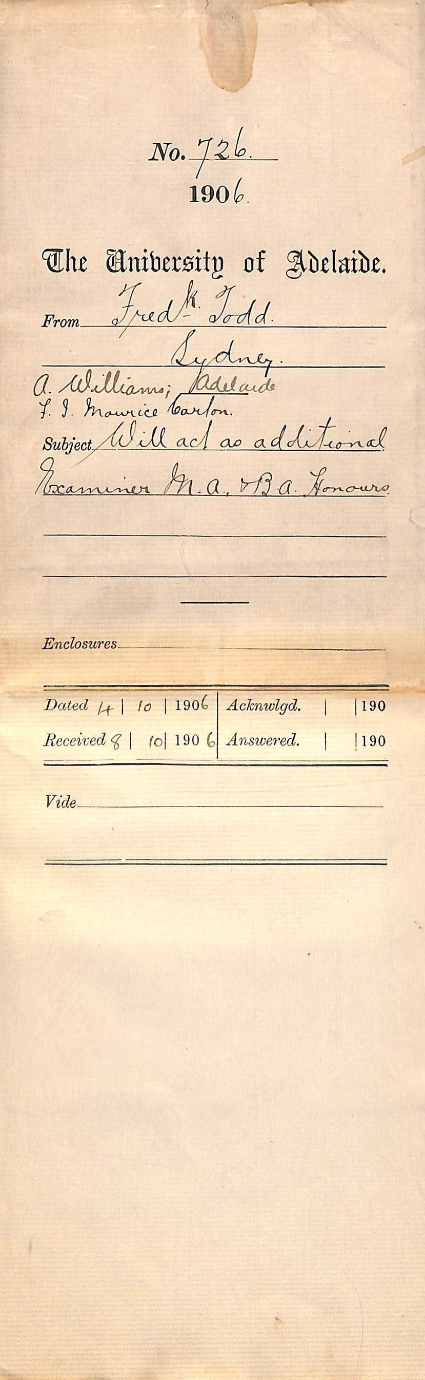 Accepting positions as Additional Examiners