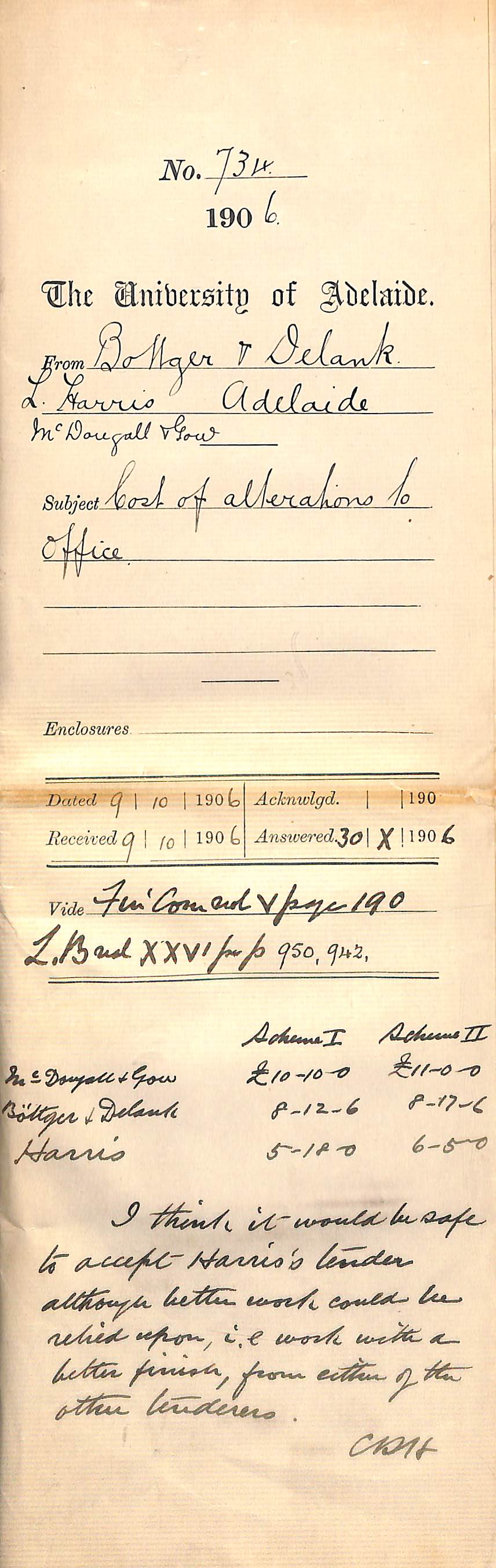 Costing office alterations