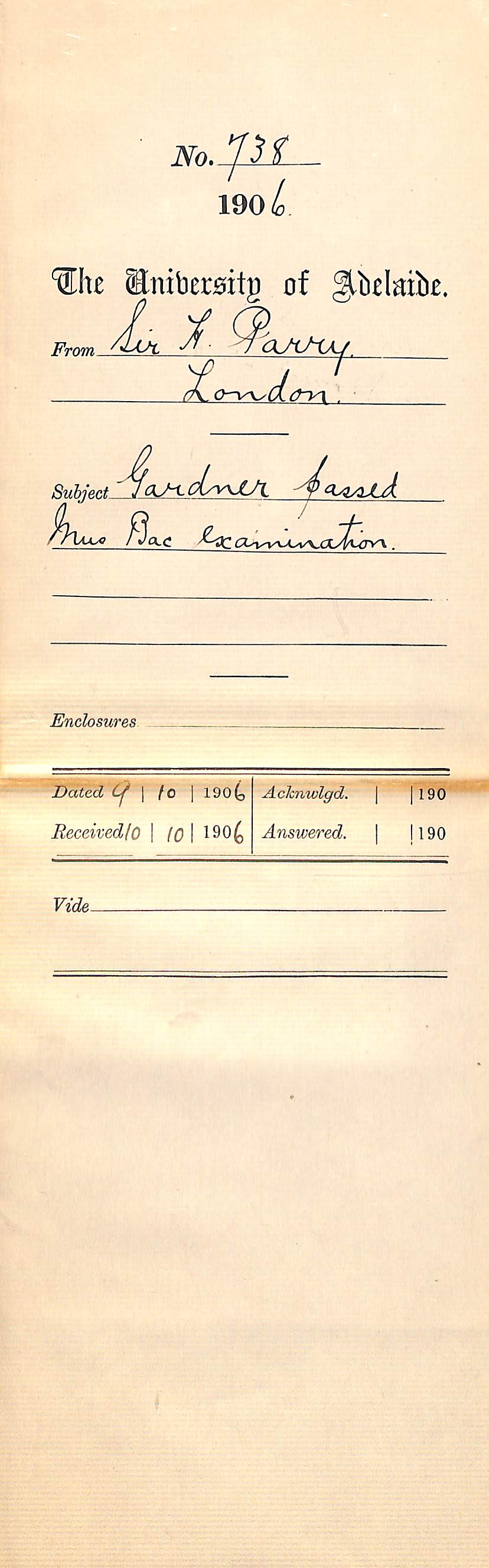 Sending results from London