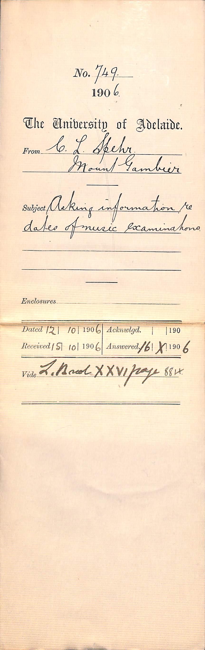 Requesting dates and details for music exams