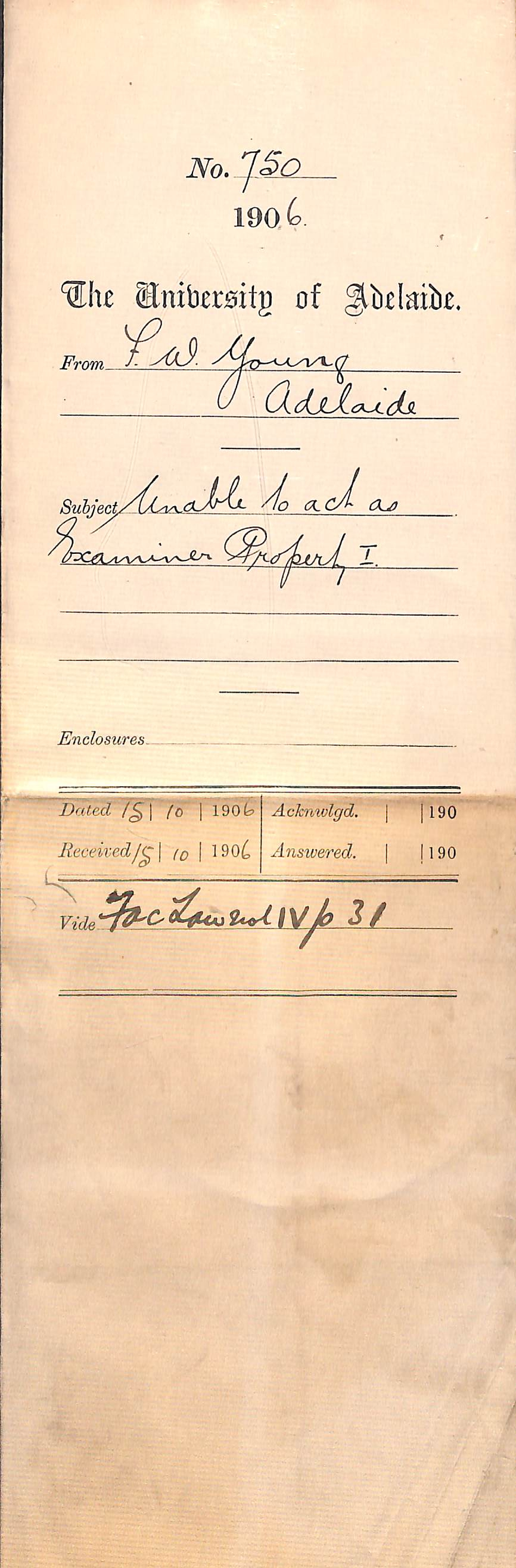 Declining offer of Additional Examiner position