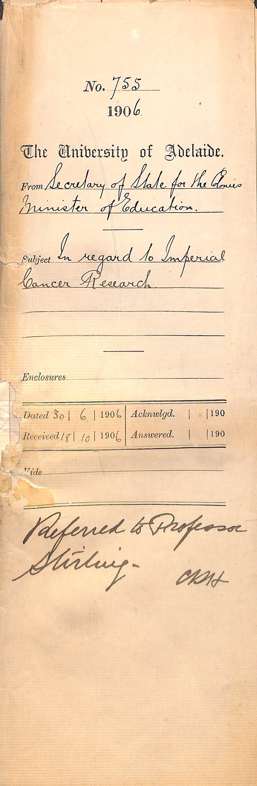 In regard to Imperial Cancer Research - Full Docket